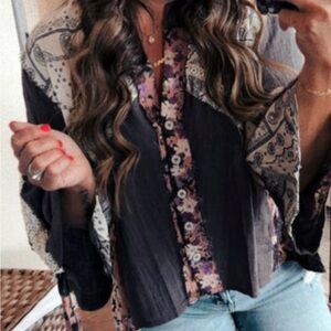 POL Black Tunic with Pink and Purple Floral Trim brand new